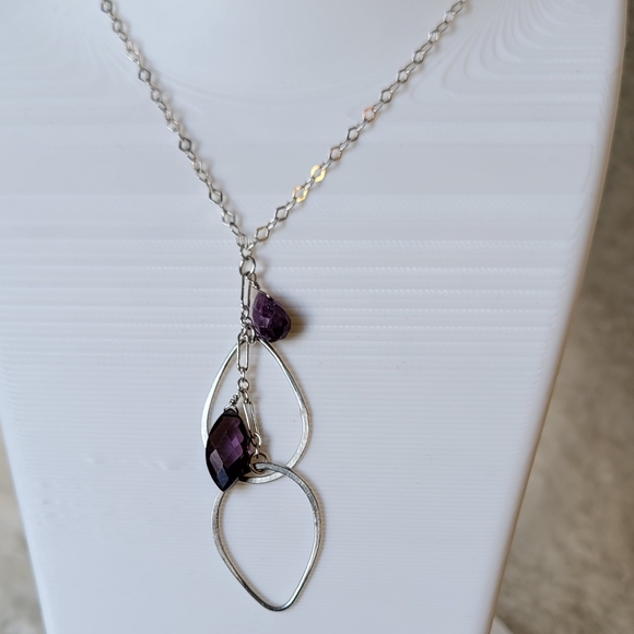 Jewelry - ITALY Sterling Silver Necklace Drop Pendant with Gemstones Amethyst 16.5"